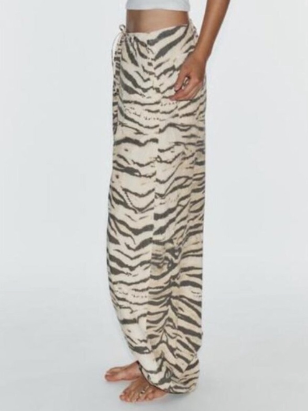 Zara Animal Print Wide Leg Drawstring Pants size 2 NWT